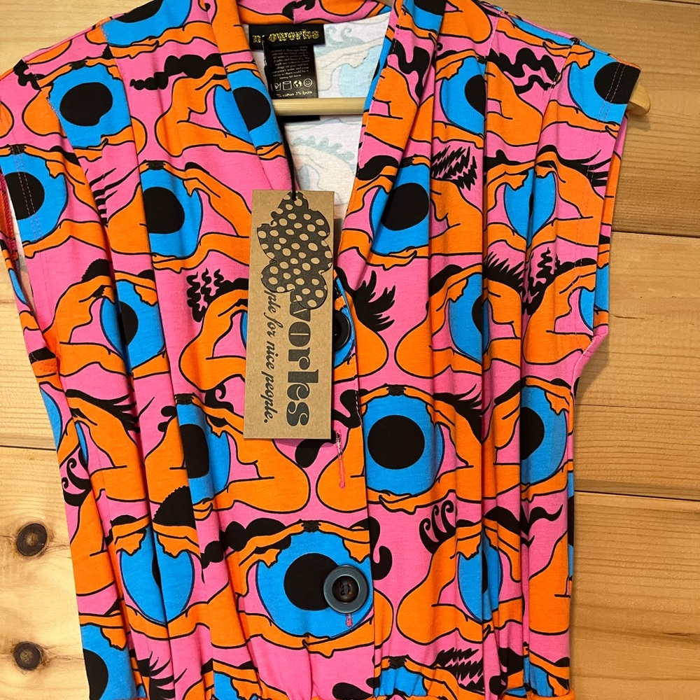Nooworks Bright Pink Orange & Blue Printed Sleeveless Jumpsuit - Picture 2 of 4